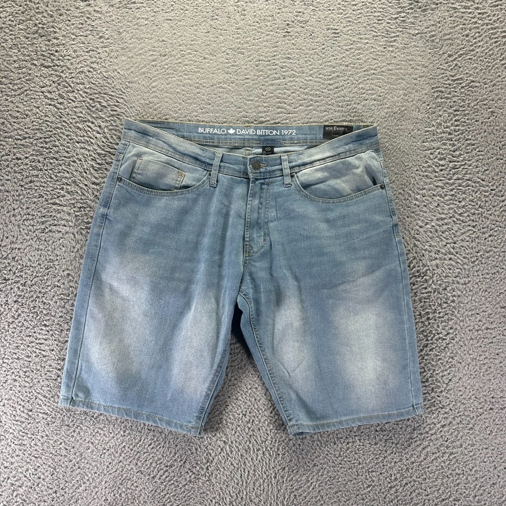 Buffalo David Bitton Evan-X Short Men 38 Blue Cotton Denim Bermuda Faded Stretch